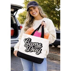 Game Day Tote Bag Sequin Script Canvas Bag Football Baseball Sports Mom Gift